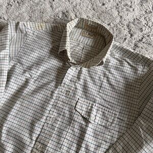 Vintage L.L. Bean Men’s White Plaid Button-Down Shirt Single Needled Size 16-34
